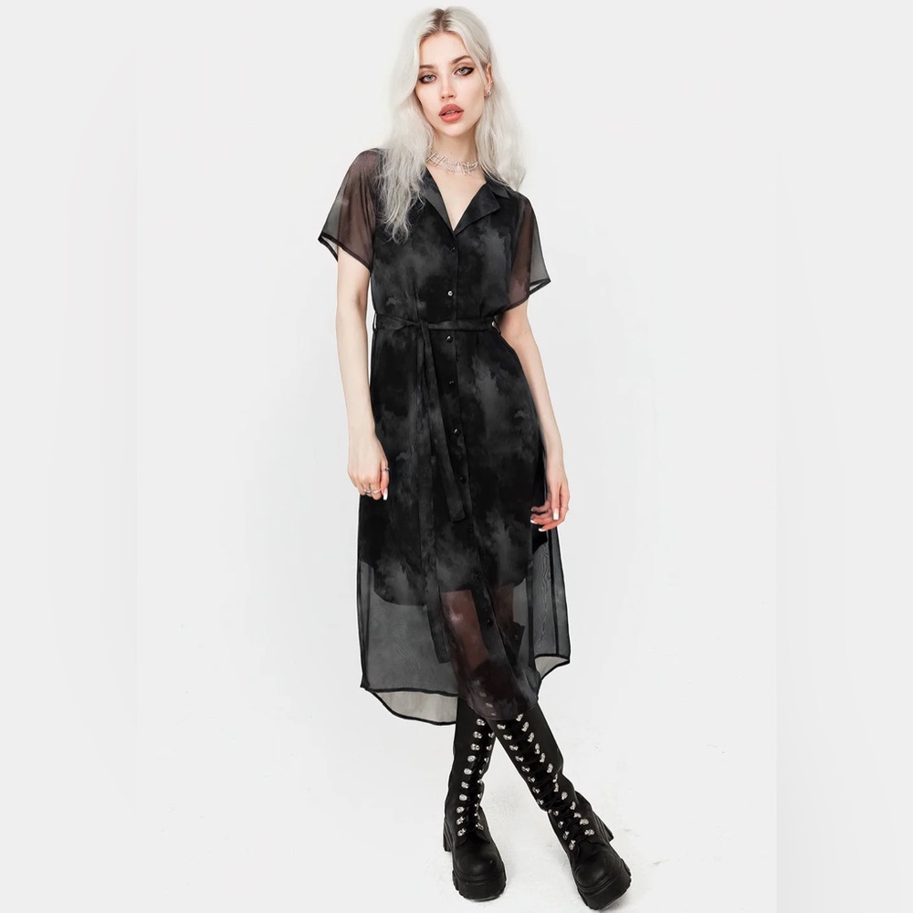 MSRP $77 NWT SIZE US 2 DISTURBIA Tempest Midi Tie Waist Shirt Dress
